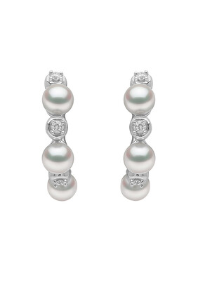 Eclipse Huggie Earrings, 18k White Gold, Diamond & Pearl